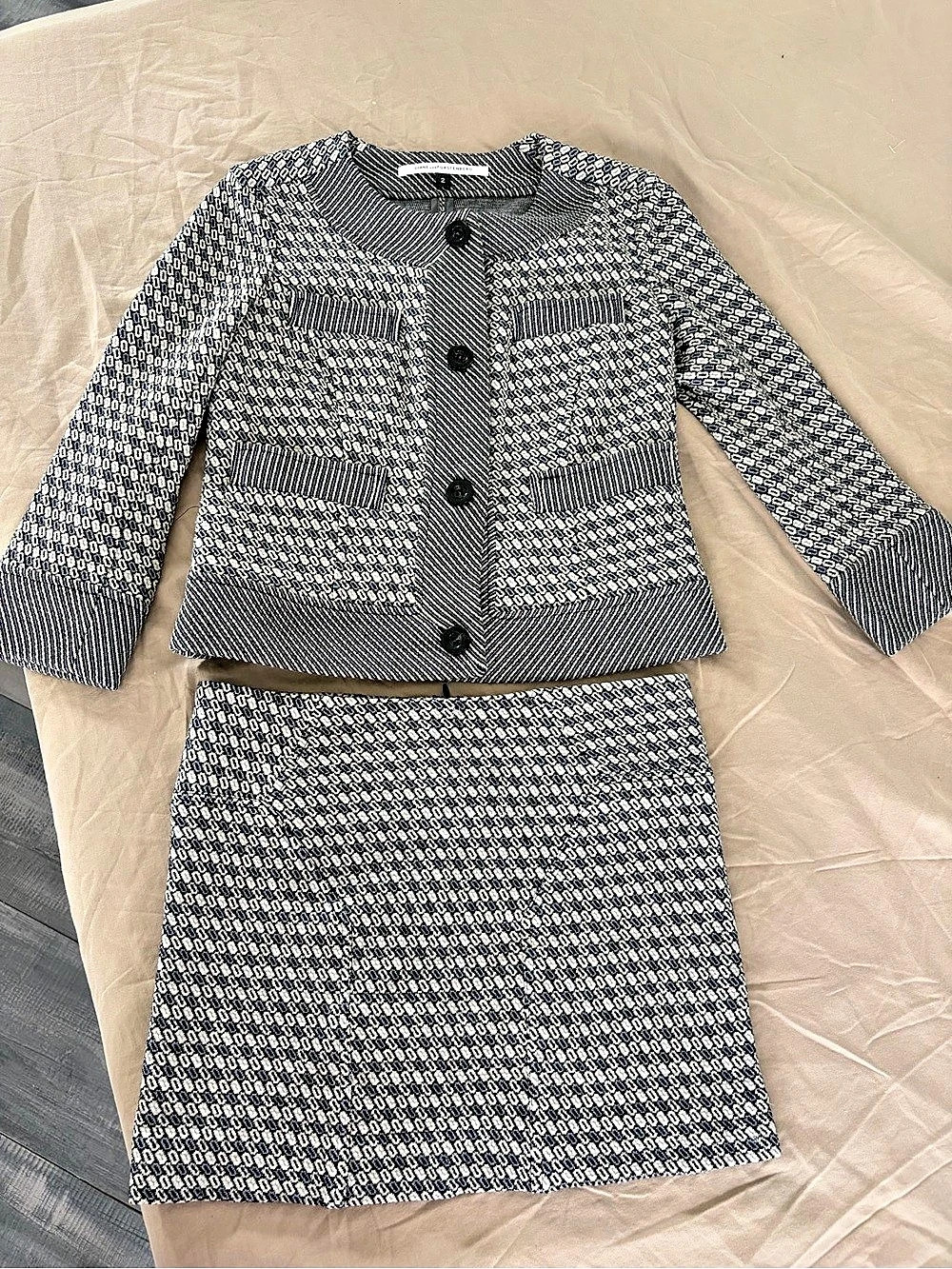 Diane von Furstenberg Geometric Knit Skirt Set Black & White Size 2